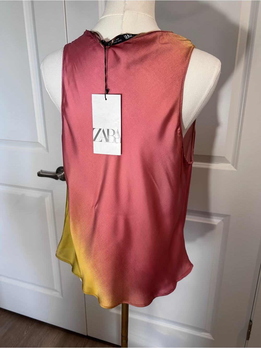 NWT Zara Pink and Yellow Ombre Cowl Neck Satin Top - Picture 4 of 4